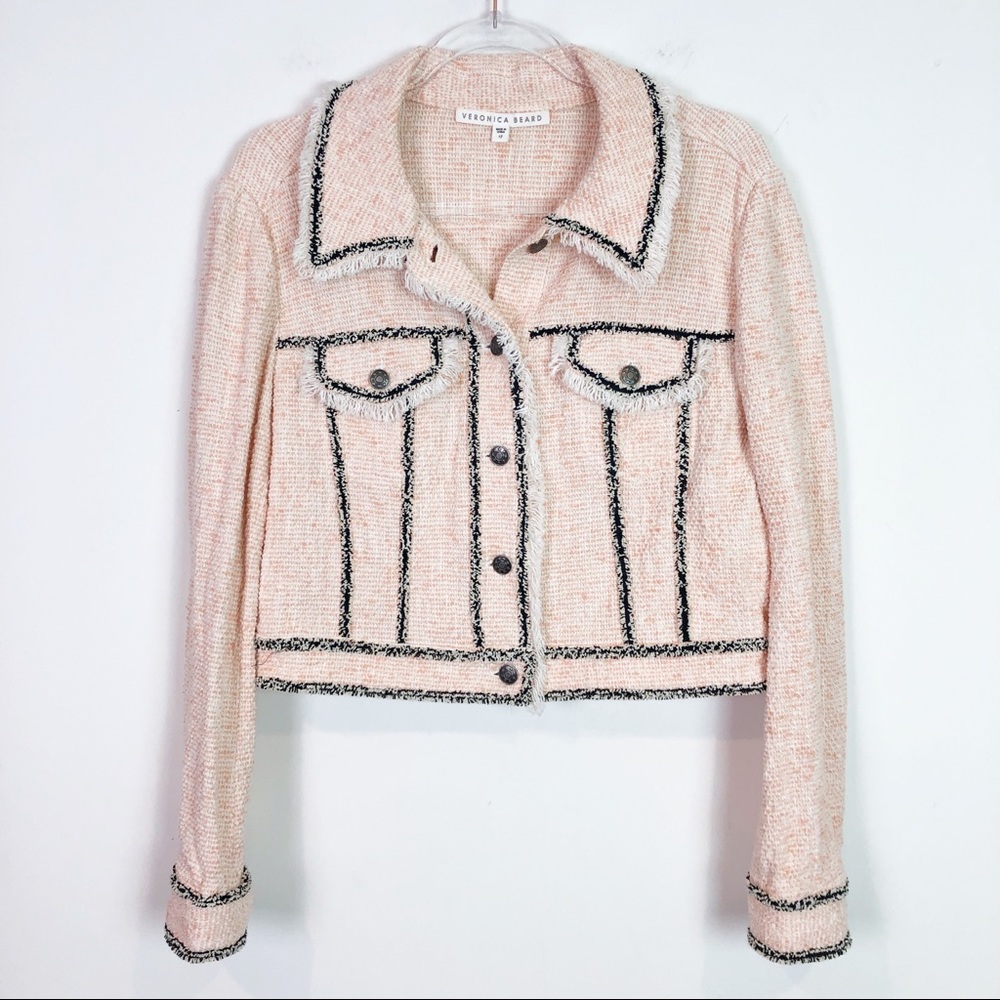 VERONICA BEARD VITA CROP TWEED PALE PINK BUTTON FRONT JACKET